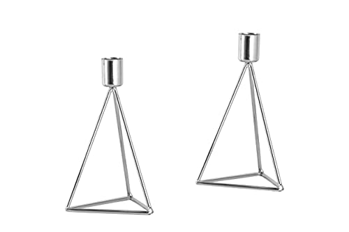 ECHTWERK 2-teiliges Teelicht-/ Kerzenhalter Set Modern Small, Silber-Edition, Geometrisches Design, Votiv Kerzenhalter für Wohnzimmer/Esstisch, Tischdeko für Hochzeiten, 9,5 x 9,5 x 16,5 cm von ECHTWERK