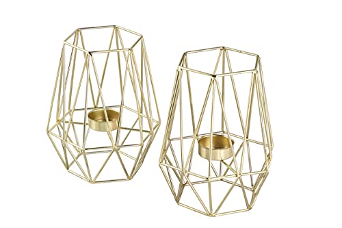 Echtwerk 2-teiliges Teelicht-/ Kerzenhalter Set Vintage Big, Gold-Edition, Geometrisches Design, Votiv Kerzenhalter für Wohnzimmer/Schlafzimmer/Esstisch, Tischdeko für Hochzeiten von ECHTWERK