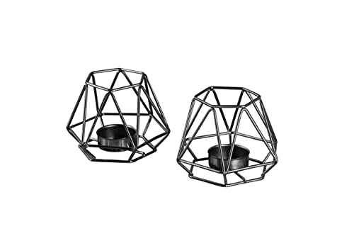 Echtwerk 2-teiliges Teelicht-/ Kerzenhalter Set Vintage Small, Black-Edition, Geometrisches Design, Votiv Kerzenhalter für Wohnzimmer/Schlafzimmer/Esstisch, Tischdeko für Hochzeiten von ECHTWERK