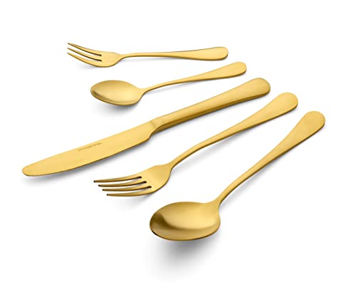 ECHTWERK Besteck-Set Sorrent für 6 Personen, 30-teilig, Besteckgarnitur in Vintage-Optik/Landhausstil, Gold-Edition, Besteck aus hochwertigem Edelstahl, Tafelbesteck für den Alltag oder Festtafel von ECHTWERK