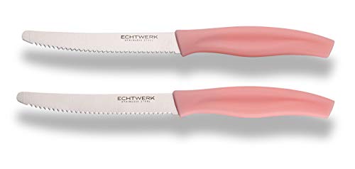 ECHTWERK Brötchenmesser/Frühstücksmesser 2 Stk. aus Edelstahl mit Wellenschliff, Griff aus Kunstoff, Pink von ECHTWERK