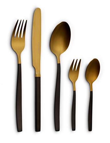 Echtwerk Tafelbesteck Positano Due-Gold/Black Edition, 20-teilig, für 4 Personen, 18/10 mattiert, Edelstahl, Hochwertiges Besteck Set, für Esstisch, Tischdeko für Hochzeiten und festliche Tafeln von ECHTWERK