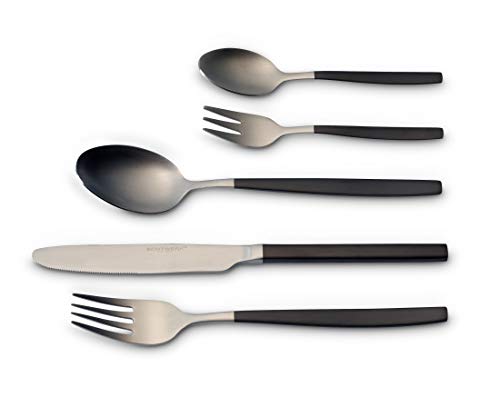 ECHTWERK EW-BS-3315E Tafelbesteck Positano Due-Silver/Black Edition, 30-teilig, für 6 Personen, Messer aus Klingenstahl, inkl. Präsentschachtel, 18/10 Stahl von ECHTWERK