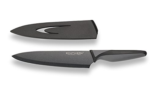 ECHTWERK Edelstahl Kochmesser EW-SS-0110 schwarzes Küchenmesser, Allzweckmesser, Fleischmesser, hohe Schneidfestigkeit, Klingenschutz, ergonomischer Griff BlackSteel Klingenlänge 20cm von ECHTWERK