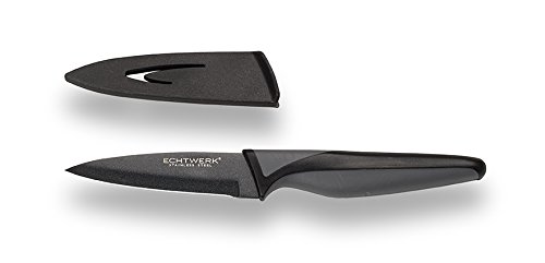 Echtwerk Edelstahl Schälmesser, Gemüsemesser, Obstmesser, hohe Schneidfestigkeit, Klingenschutz, ergonomischer Griff, BlackSteel, Klingenlänge 9 cm, Schwarz von ECHTWERK