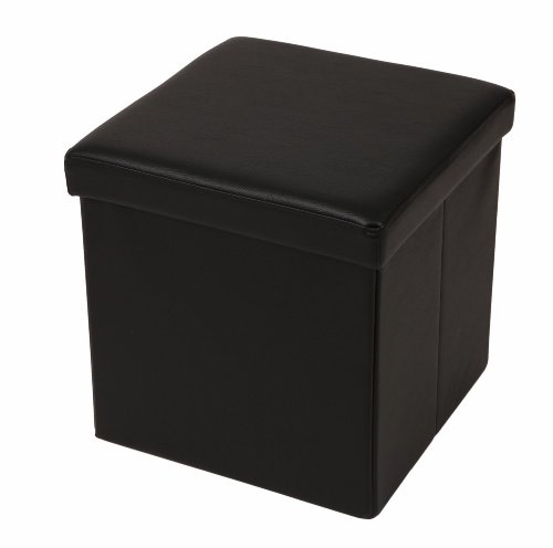 ECHTWERK Sitzwürfel, Storecube, Polsterhocker mit Stauraum, faltbare Aufbewahrungsbox, Fußhocker, klappbar, Funktion als Beistelltisch, abnehmbarer Deckel, Kunstleder, schwarz, circa 38 x 38 x 38 cm von ECHTWERK