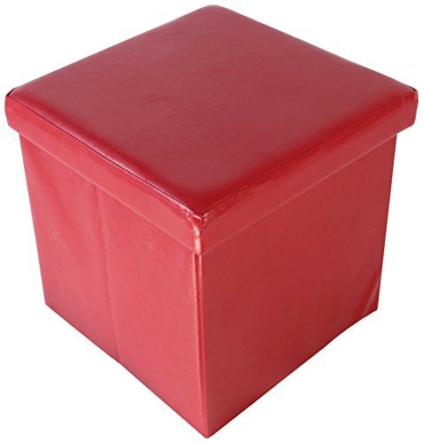 ECHTWERK Sitzwürfel, Storecube, Polsterhocker mit Stauraum, faltbare Aufbewahrungsbox, Fußhocker, klappbar, Funktion als Beistelltisch, abnehmbarer Deckel, Kunstleder, rot, circa 38 x 38 x 38 cm von ECHTWERK