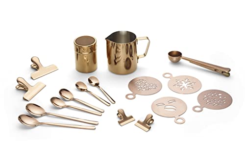 ECHTWERK Kaffeezubehör-Set, 23-tlg, Milchschaumkännchen 350 ml, Kakaostreuer, 4x Espresso-, 4x Cappuccino-, 4x Latte Macchiato-Löffel, 4x Kaffeeclips, EW-BA-3502K von ECHTWERK