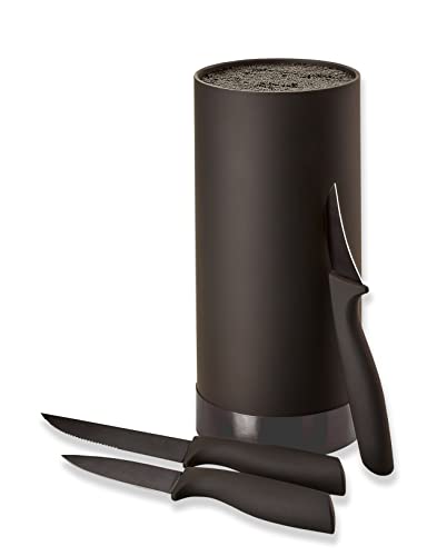 Echtwerk Messerblock mit Borsteneinsatz |Küchenmesser Set 4tlg | Universalmesser | Schälmesser | Gemüsemesser | Messer aus Klingenstahl | Black-Edition von ECHTWERK