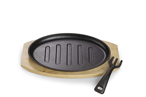 ECHTWERK Servierpfanne aus Gusseisen mit Grillstreifen und Servierbrett, Abnehmbarer Griff, Bereits eingebrannt, Für Backöfen, Grill, BBQ und Induktion geeignet, 27 x Ø 17,5 cm von ECHTWERK