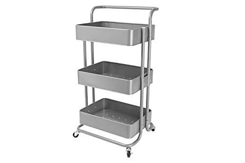 Echtwerk mobiler Servierwagen für Küche/ Bad/ Büro mit 3 Ebenen, Küchenrollwagen, Küchenwagen, Werkzeugwagen, Bastelwagen, Allzweckwagen mit Schiebegriff, Silber-Edition, 43 x 32 x 86 cm von ECHTWERK