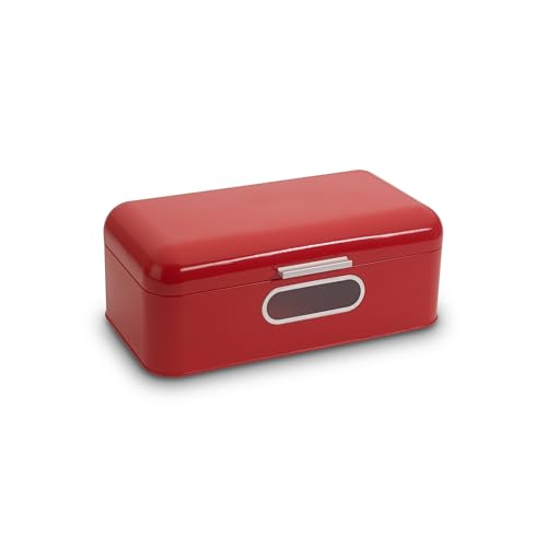 Echtwerk stilvoller Brotkasten, Retro-Brotbox aus Metall mit Sichtfenster, Platzsparende Aufbewahrungsbox, Rot, 42,5 x 23,8 x 17 cm von ECHTWERK