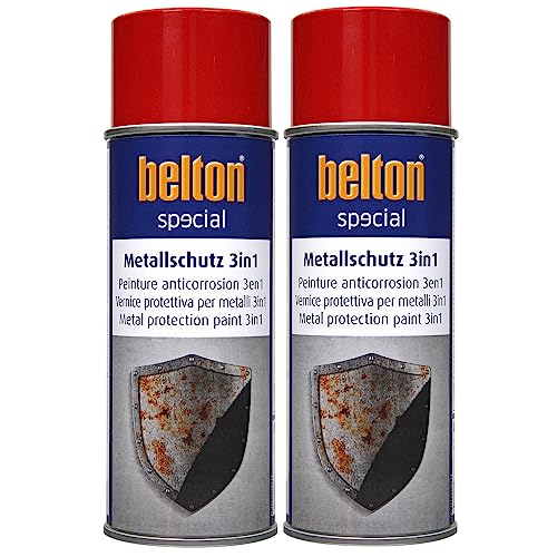 ECI 2x Belton Metallschutzlack 3in1 400 ml Metallschutzfarbe Schutzlack Rostschutzfarbe Rostschutzlack Farbe nach Wahl (Feuerrrot) von ECI