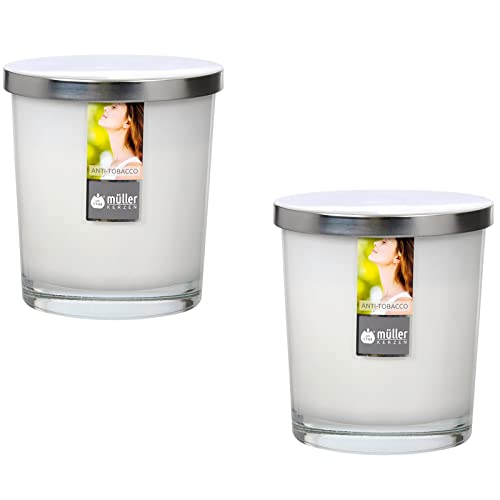Maxi Duft-Kerzen-Glas Windlicht Aroma-Kerze 110/95 mm mit Deckel | 2er Set Anti Tabacco von ECI