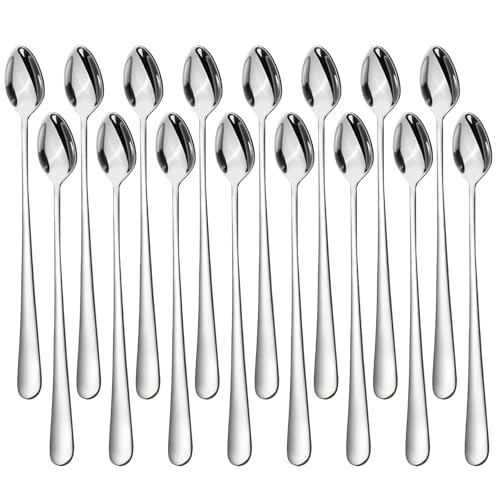 16 Stück Latte Macchiato Löffel Set, Eislöffel Lange Löffel Teelöffel, Espresso Löffel Dessertlöffel, Kaffeelöffel Edelstahl, Löffel Lang Cocktail Longdrinklöffel Joghurtlöffel Löffel klein von ECJWEI
