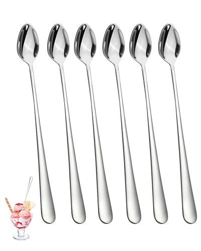 6 Stück Latte Macchiato Löffel Set, Eislöffel Lange Löffel Teelöffel, Espresso Löffel Dessertlöffel, Kaffeelöffel Edelstahl, Löffel Lang Cocktail Longdrinklöffel Joghurtlöffel Löffel klein von ECJWEI