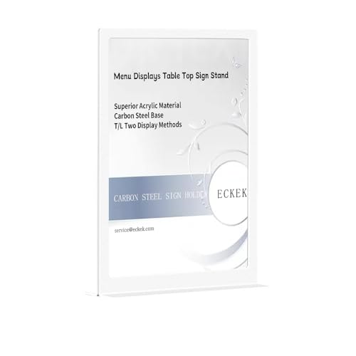 ECKEK Schilderhalter aus Karbonstahl, Menüanzeige, doppelseitig, Tisch-Schilderständer (T-Form, weiß, A4, 210 x 297 mm) von ECKEK