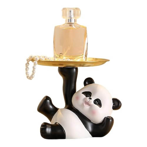 ECMQS Dekorative Panda-Figur mit doppelten Tabletts zur Aufbewahrung und Organisation Eingangsbereich aus robustem Metallha von ECMQS