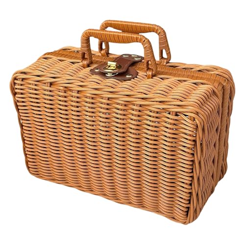 ECMQS Geschenkspeicherkorb Mit Tragbarem Nachahmung Rattan Gewebte Carry Case Wicker Koffer Für Picknicks Und Kurze Reise von ECMQS