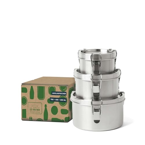 ECO Brotbox Bao Bowls+ 3er Set auslaufsichere Behälter aus Edelstahl | Lebensmittelecht ohne Schadstoffe | Füllvolumen von 200-400-700 m | Zum Mitnehmen von Essen oder zuhause aufbewahren von ECO Brotbox