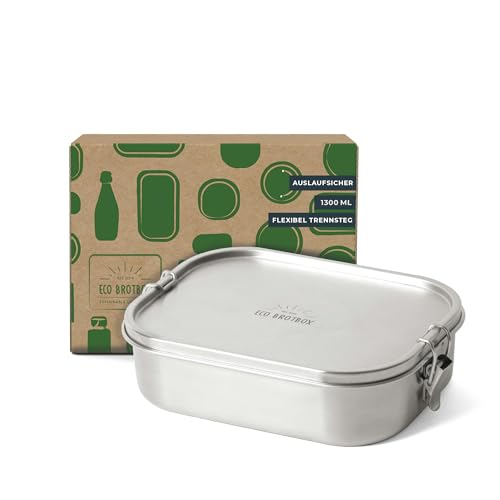 ECO Brotbox Bento Flex auslaufsichere Brotdose aus Edelstahl | Lunchbox ohne Schadstoffe | spülmaschinenfest mit 1,3 L Füllvolumen | Zum Mitnehmen von Essen oder zuhause aufbewahren von ECO Brotbox