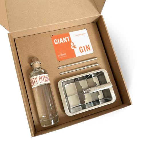 Giant & Gin Geschenkset von ECO Brotbox | Eiswürfelform für riesen Eiswürfel & kurze Trinkhalme aus Edelstahl | 350 ml Gin von DSM | Plastikfrei verpackt von ECO Brotbox