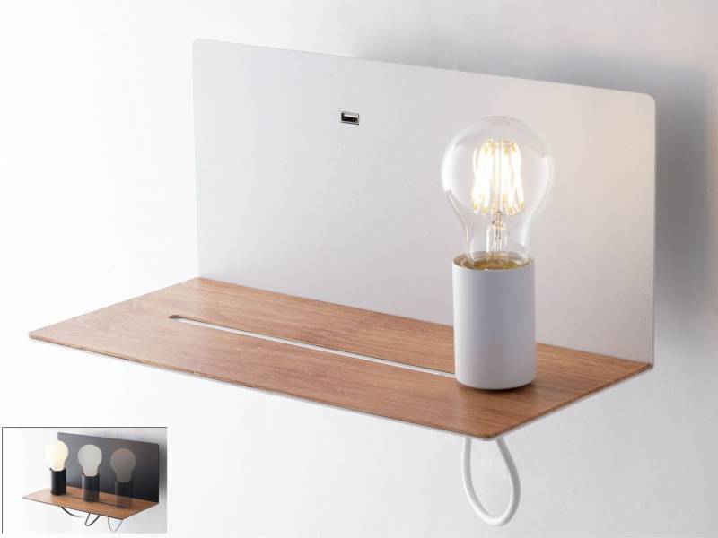 ECO-LIGHT LED Wandleuchte, USB-Ladefunktion, LED wechselbar, warmweiß, innen mit Schalter, Nachttischlampe Wand & Bett, USB Ladefunktion Weiß von ECO-LIGHT