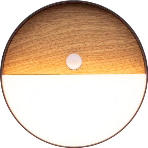 LED Akku Außenwandleuchte MEG,moderne Außenleuchte mit Bewegungsmelder in Schwarz&Holzoptik,runde Akku Wandleuchte,wetterfeste Wandlampe,dimmbare & aufladbare Außenlampe,inkl.USB Kabel,USB C-Anschluss von ECO-LIGHT