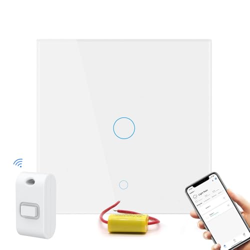 Smart Light Switch, Tuya/SmartLife App-Fernbedienung, drahtlose kinetische Schlüsselschaltersteuerung, kein neutraler Draht erforderlich, neutrale Linie optional, einfache Zwei-Wege-Steuerung (Weiß von ECO-NEWLEAF