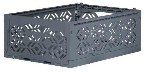 ECO RETAIL Midi Klappbox 3er Set | Faltbarer Schreibtisch Aufbewahrungskoffer Behälterkorb | stabile Faltkiste aus Kunststoff stapelbar Faltbox | Ökologisch aus recyceltem Material (Dark Grey) von ECO RETAIL