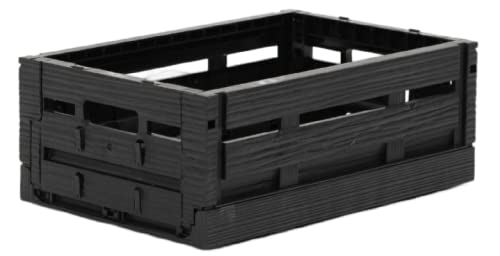 Wood Look Klappbox 5er Set | Faltbarer Schreibtisch Aufbewahrungskoffer Behälterkorb | stabile Faltkiste aus Kunststoff stapelbar Faltbox | recyceltes Material (20 x 30 x 11 cm, Black) von ECO RETAIL
