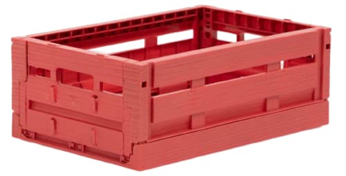 Wood Look Klappbox 5er Set | Faltbarer Schreibtisch Aufbewahrungskoffer Behälterkorb | stabile Faltkiste aus Kunststoff stapelbar Faltbox | recyceltes Material (20 x 30 x 11 cm, Red) von ECO RETAIL