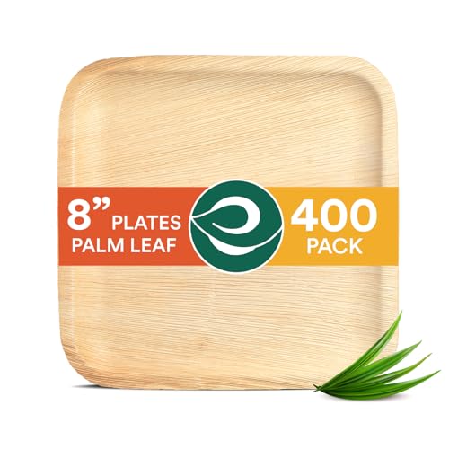ECO SOUL Kompostierbare quadratische Palmblatt-Teller (400 Stück) wie Bambusteller, biologisch abbaubar, umweltfreundlich, mikrowellen- und ofenfest von ECO SOUL