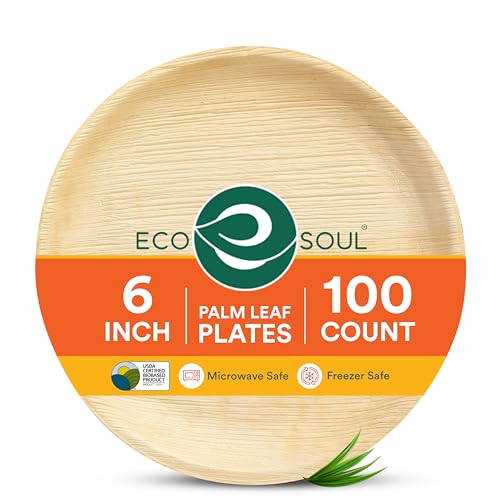 ECO SOUL 100% kompostierbare 15 cm, runde Palmblatt Teller [100 Stück] von ECO SOUL