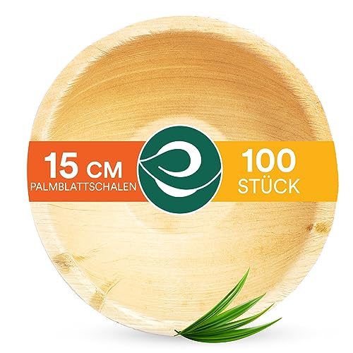 ECO SOUL 100% kompostierbare große 15cm, 470ml-Palmblattschalen [100 Stück] Einweg Bambusstil chalen I Strapazierfähige, umweltfreundliche, robuste Schüssel I Biologisch abbaubare Öko-Schalen von ECO SOUL