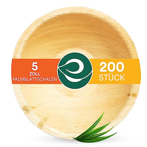 ECO SOUL 100% kompostierbare kleine 13cm, 240ml-Palmblattschalen [200 Stück] Einweg Bambusstil chalen I Strapazierfähige, umweltfreundliche, robuste Schüssel I Biologisch abbaubare Öko-Schalen von ECO SOUL