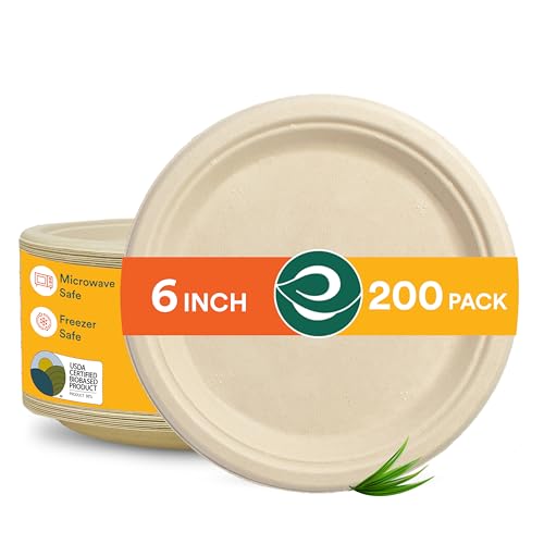 ECO SOUL 15Cm Kompostierbare Teller (200 Stück) | 100% Biologisch Abbaubar | Einweg & Umweltfreundlich | Robuste Teller aus Zuckerrohr | Ideal für Vorspeisen, Snacks & To-go von ECO SOUL