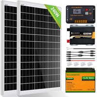 240W Solarpanel Kit solaranlage komplettset netzunabhängig für Wohnmobil: 2pcs 120W Monokristallines Solarmodul + 50Ah LiFePO4 Lithium Batterie + von ECO-WORTHY