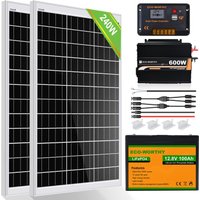 Eco-worthy - 240W Solarpanel Kit solaranlage komplettset 1 kWh/Tag: 2pcs 120W Mono Solarpanel + 100Ah 12V LiFePO4 Lithium Batterie + 600W von ECO-WORTHY