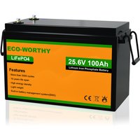 24V 100Ah Lithium Batterie LiFePO4 Akku mit mehr als 3000+ tiefen Zyklen und BMS-Schutz für Solaranlagen, Wohnmobile, Boote, Häuser, von ECO-WORTHY