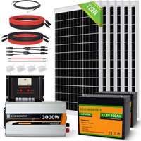 Eco-worthy - 3kWh Solarsystem 720W 24V mit Solar Wechselrichter und Batterie netzunabhängig für Wohnmobil: 6 120W Solarmodul + 2 Stücke 100Ah von ECO-WORTHY