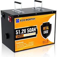 Eco-worthy - 48V 50Ah LiFePO4 Wiederaufladbare Lithium Batterie mit mehr als 3000+ tiefen Zyklen und BMS-Schutz für Solaranlagen, Wohnmobile, Boote, von ECO-WORTHY