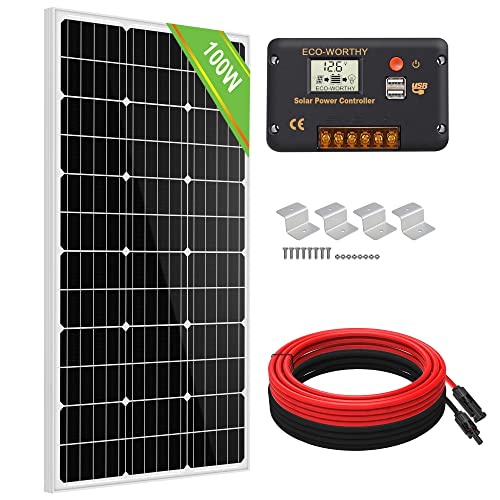 ECO-WORTHY 100W 12V Solarpanel-Kit mit Solarladeregler & 5m Solarkabel & Z-Halterungen für Wohnmobil von ECO-WORTHY