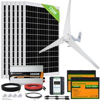 Eco-worthy - 1120W 24V Solaranlage Hybrid Kit mit 400W Windgenerator,6 Stück 120W Mono Solarmodul, 3000W 24V Wechselrichter und 2 Stück 100ah lifepo4 von ECO-WORTHY
