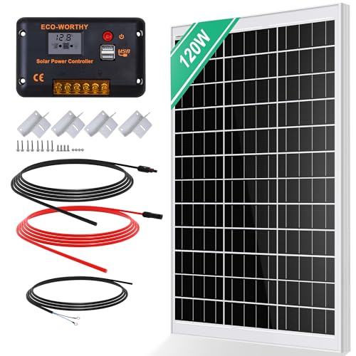 ECO-WORTHY 120W Solarpanel Kit: 120W12V Monokristallinem Solarmodul + 30 A Solarladeregler + 5m Solarkabel + Z-Befestigungsklammern für Wohnmobil,Wohnwagen,Haushalt und Off-Grid-System von ECO-WORTHY