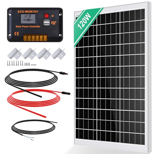 ECO-WORTHY 120W Solarpanel Kit: 120W12V Monokristallinem Solarmodul + 30 A Solarladeregler + 5m Solarkabel + Z-Befestigungsklammern für Wohnmobil,Wohnwagen,Haushalt und Off-Grid-System ECO-WORTHY 120W Solarpanel Kit: 120W12V Monokristallinem Solarmodul + 30 A Solarladeregler + 5m Solarkabel + Z-Befestigungsklammern für Wohnmobil,Wohnwagen,Haushalt und Off-Grid-System von ECO-WORTHY