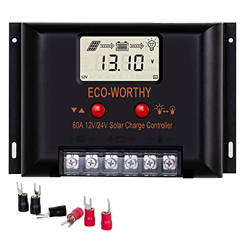 ECO-WORTHY 12V/24V 60A Solarladeregler mit LCD-Bildschirmanzeige für SALE/GELLI/FLD-Batterien, Intelligenter Modul-Multi-Ladeschutz max. 2000 W für Wohnmobil/Haus/Bauernhof von ECO-WORTHY