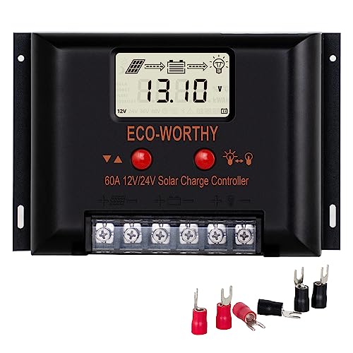 ECO-WORTHY 12V/24V 60A Solarladeregler mit LCD-Bildschirmanzeige für SALE/GELLI/FLD-Batterien, Intelligenter Modul-Multi-Ladeschutz max. 2000 W für Wohnmobil/Haus/Bauernhof von ECO-WORTHY