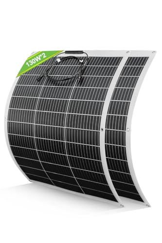 ECO-WORTHY 260W Solarpanel Flexibel 12V (130W*2pcs) Fiberglas Material 12BB Mono Zell 23% Hohe Umwandlung für Balkonkraftwerk, RV, Wohnmobil, Boot, Dach, Camping, Yacht, 12V Batterie von ECO-WORTHY
