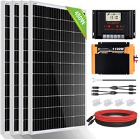 ECO-WORTHY 2kWh solaranlage 480W 12V Solarpanel Kit mit Wechselrichter Solarmodul System für netzunabhängige Wohnmobile:4 Stücke 120W Solarmodul + von ECO-WORTHY